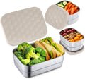Homikit 3 Pack Kids Lunch Box Set, 18/10 Stainless Steel Bento Boxes with Silicone Lids Leak Proof, 5 Cups Reusable Metal Food Snack Containers for School Daycare, Nontoxic & Dishwasher Safe, Khaki