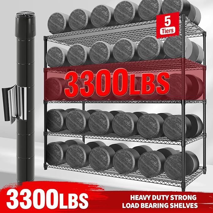 GAOMON 59" W Storage Shelves 86.2" H Heavy Duty Garage Shelving Units with Wheels, 5-Tiers Wire Shelving Rack Metal Storage Shelves for Garage Pantry Kitchen Commercial Industrial, 3300LBS Capacity