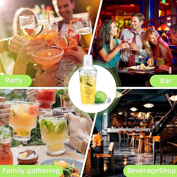 Plastic Boston Cocktail Shaker Set, 12 Pack 24oz Shatterproof Bartender Kit with Built-in Strainer Lids, Travel Bar Tools for Beginners, Mixing Martinis, Margaritas (700ML-A, 12 pack)