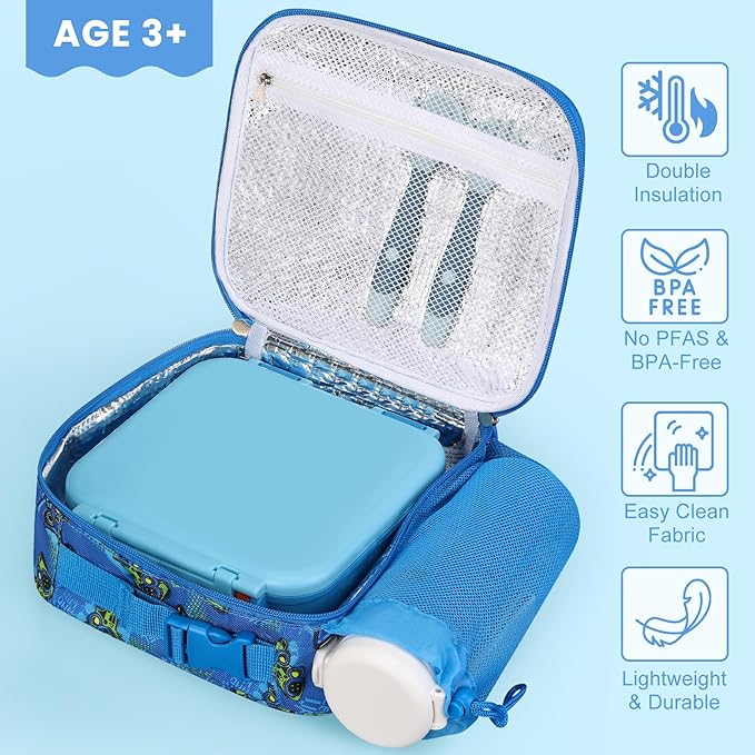 Kids Lunch Box Set with Bento Box, 9oz Stainless Steel Thermos & Insulated Lunch Bag – Hot & Cold Leakproof Lunch Container with Utensils for School & Travel