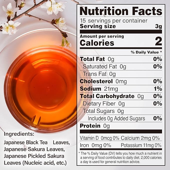 YAMASAN KYOTO UJI Sakura Japanese Loose Leaf Black Tea Bag 3g×15bags,Cherry Blossom Flavored Tea, Blended with cherry leaves