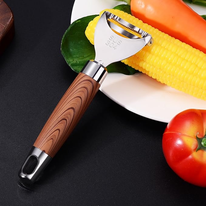 Y-Shaped Vegetable Peeler with Non-Slip Wood Grain Handle, Ergonomic Stainless Steel Potato & Fruit Peeler for Effortless Peeling - Professional Kitchen Peeler