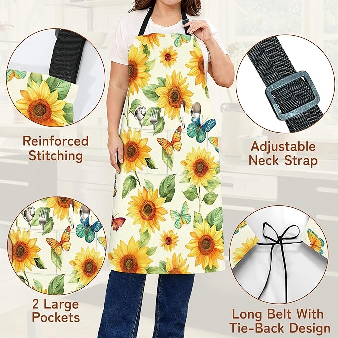 Cooking Apron for Women and Men,Adjustable Chef Bib Apron with 2 Pockets, Water and Oil Resistant for Kitchen Use