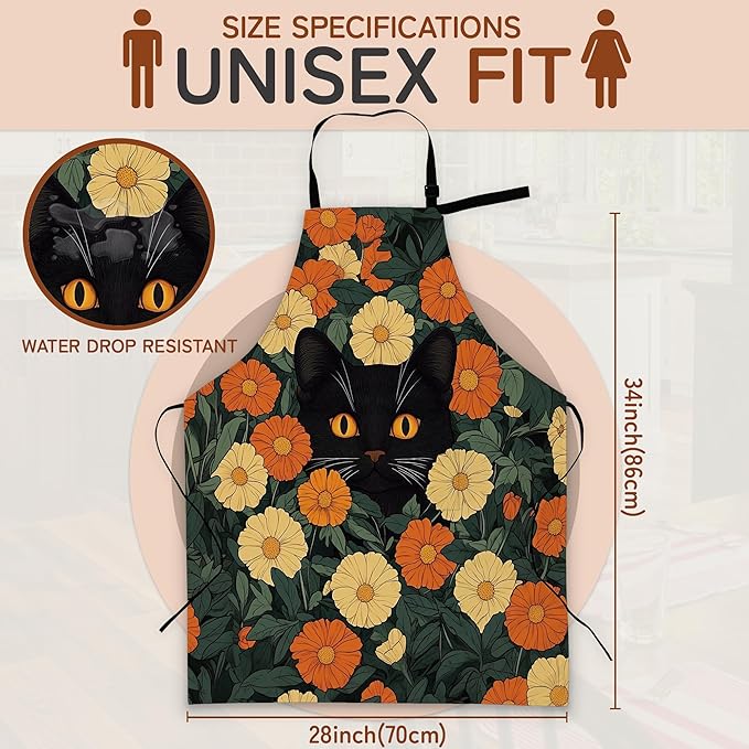 Cooking Aprons for Men and Women,Adjustable Bib Chef Apron with 2 Pockets, Soft and Durability Kitchen Apron
