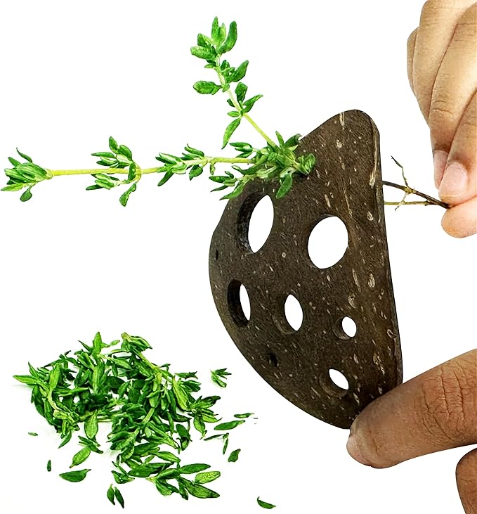 All-Natural Herb Stripper Tool for Fresh Herbs | 9-Hole Kale, Rosemary and Thyme Peeler | Eco-Friendly Kitchen Gadget | Metal & Plastic Free Herb Stripping Tool for Cilantro, Basil, Chard & More