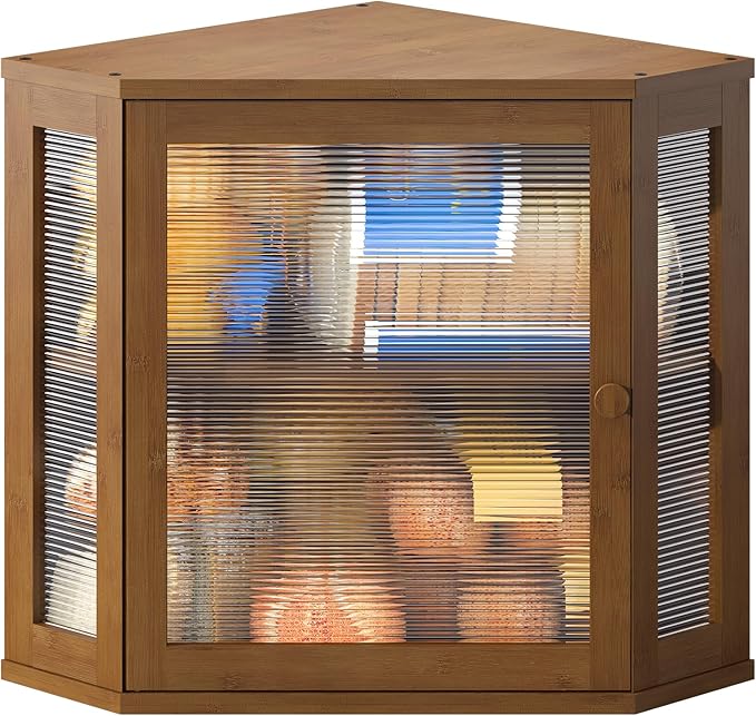 BMOSU Corner Bread Box for Kitchen Countertop Double Layer Bamboo Wooden Bread box Large Capacity Bread Storage Bin(Brown, Medium)