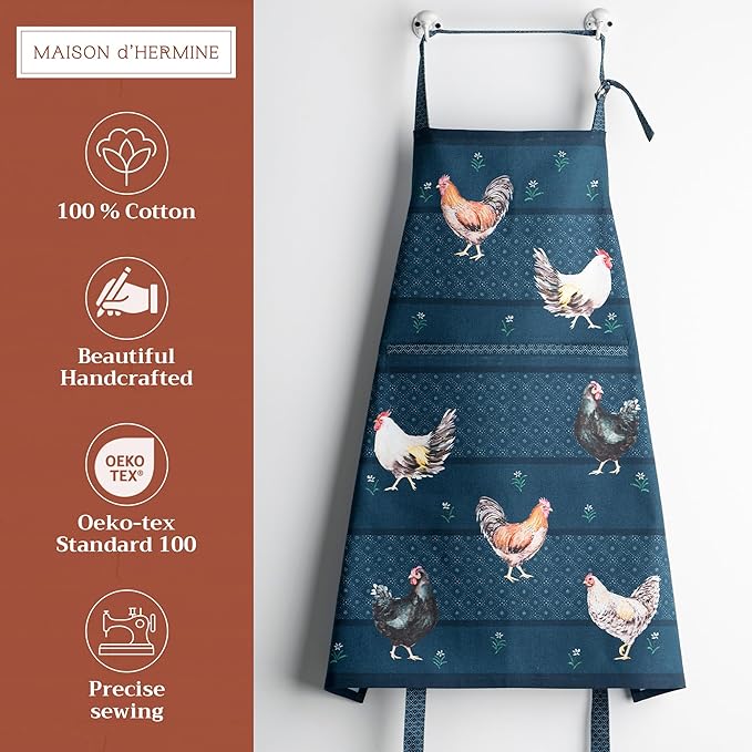 Maison d' Hermine 100% Cotton Apron for women with Pocket Kitchen Chef Apron for Men Cooking Gardening Server Waitress