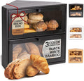 Corner Bread Box for Kitchen Countertop - New 2025 Airtight Design - Extra Large, Double Layer Black BreadBox, Vintage Storage for Homemade Bread, Under Cabinet Organizer