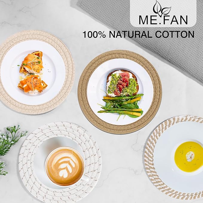 ME.FAN 8 Inch Trivets for Hot Dishs, 8 Set Cotton Thread Weave Trivets for Hot Pans, Potholders, Large Coasters, Hot Pads, Hot Mats to Protect Desktop & Countertop, Kitchen Essentials Coffee