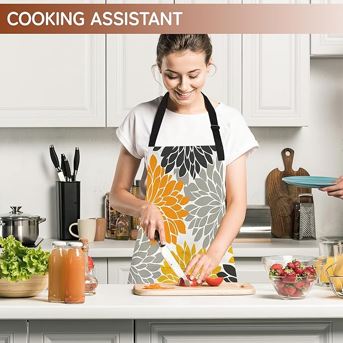 Cooking Apron for Women and Men,Adjustable Chef Bib Apron with 2 Pockets, Water and Oil Resistant for Kitchen Use