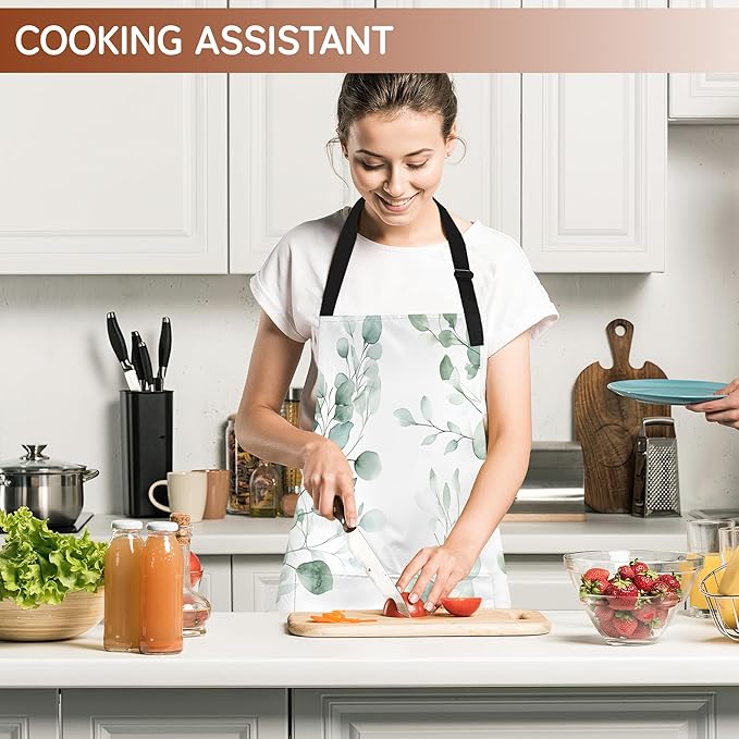 Cooking Apron for Women and Men,Adjustable Chef Bib Apron with 2 Pockets, Water and Oil Resistant for Kitchen Use