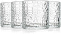 Glaver's DOF Set of 4 Clear 13oz Drinking Glasses Crackle Textured Design Double Old Fashioned Whiskey Glasses Home Everyday Bar Glassware