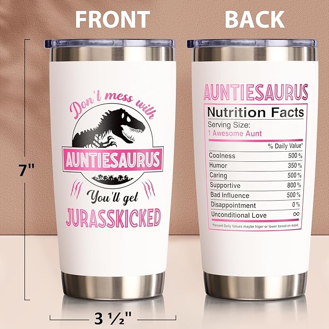 Aunt Gifts, Christmas Gift from Niece Nephew, 20 OZ Tumbler Best Aunts Gifts for Auntie, Auntiesaurus Insulated Cup with Lid Unique Funny Birthday Xmas Gift for Women, New Auntie, Aunt to Be
