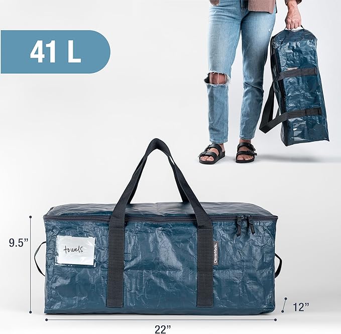 CleverMade Foldable Storage Container Bags, Pack of 2 Heavy Duty Plastic Reusable Oversized Packing, Under Bed or Duffel Storage Bins for Dorm Room Home Utility Laundry Grocery Shopping Travel
