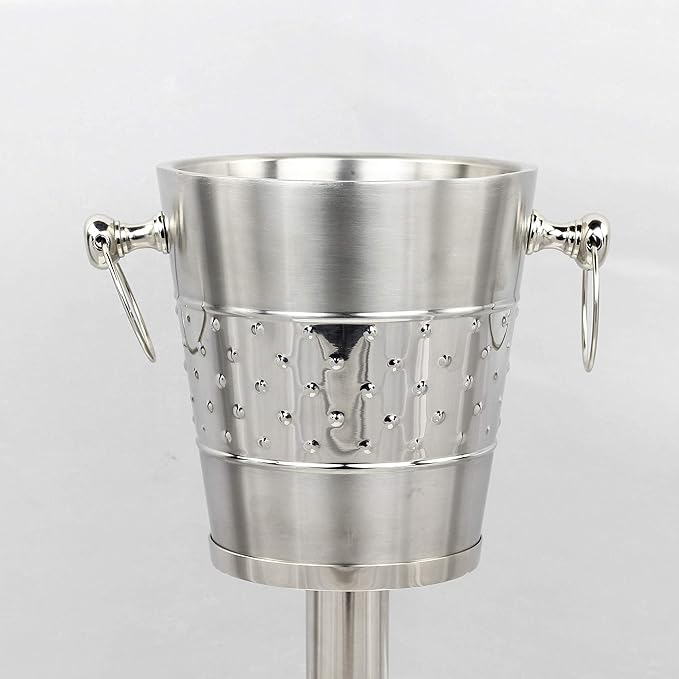 Indo-Persian Brushed Nickel Plated Majestic Wine & Ice Bucket with Steel Bucket Stand | Wine Chiller On Stand Kitchenware Bar Ware