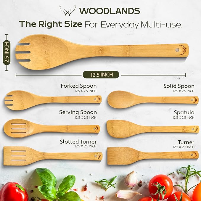 Wooden Spoons for Cooking set of 6 – Premium Wooden Spoons and Wooden Utensil set for everyday use – Versatile Cooking utensils set safe for nonstick pans – Durable wooden spoon kitchen utensils set