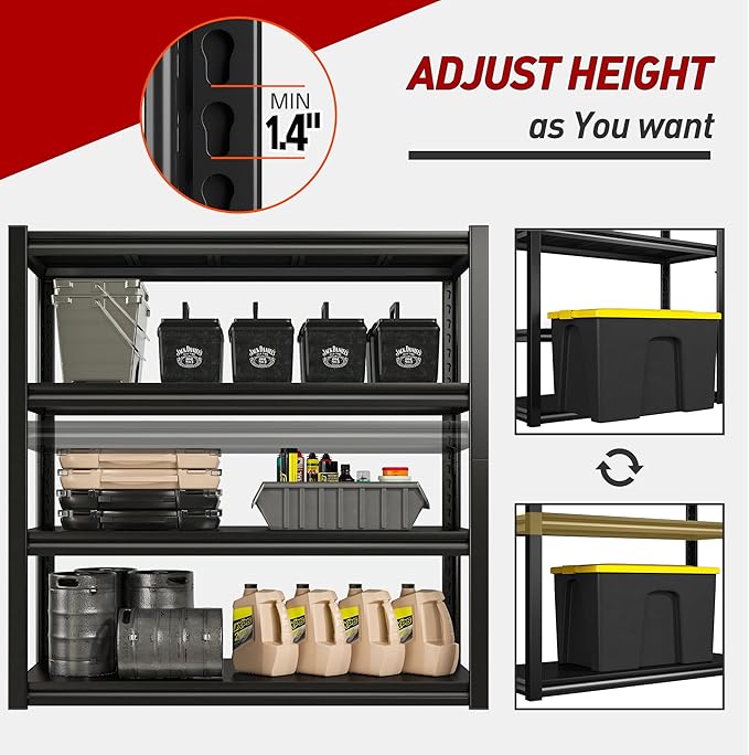 Raybee 40" W Garage Shelving 4 Tier Storage Shelves Heavy Duty Shelving 2000 LBS Adjustable Metal Shelves for Garage,Basement, Warehouse, 40" W x19 D x57 H