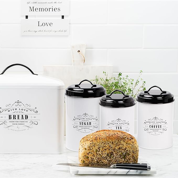 Baie Maison White Farmhouse Bread Box & Canister Set (Bread Box & Canister Set)
