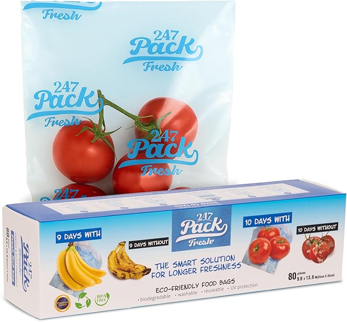 Freshpack 247 Food Bags Roll – Tear-Off Bags on a Roll, Reusable, Helps Keep Food Fresh up to 3× Longer – Biodegradable, BPA-Free, UV-Shielded, SGS Tested - 10×14 inches (1 gallon)