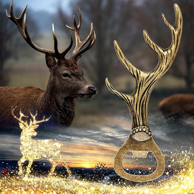 LKKCHER Deer Antler Beer Bottle Opener Stag Gifts for Women Men Wife Husband Girlfriend Boyfriend Mom Dad New Home Birthday Party Wedding Lovely Novelty Sturdy Bronze Gadget Christmas Gift Present