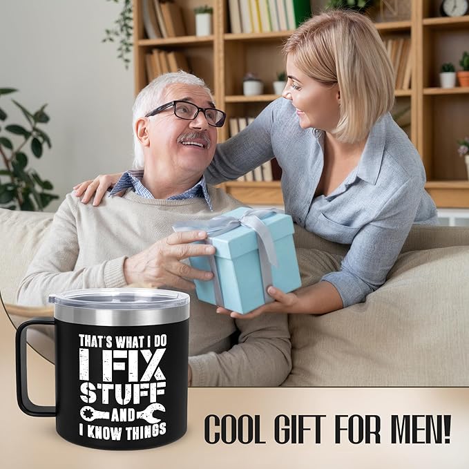 Christmas Funny Gifts for Men - 14 oz Stainless Steel Insulated Coffee Mug with Lid - Birthday Gifts for Dad from Daughter Son, Husband Birthday Gift Ideas, Funny Dad Gift for Grandpa