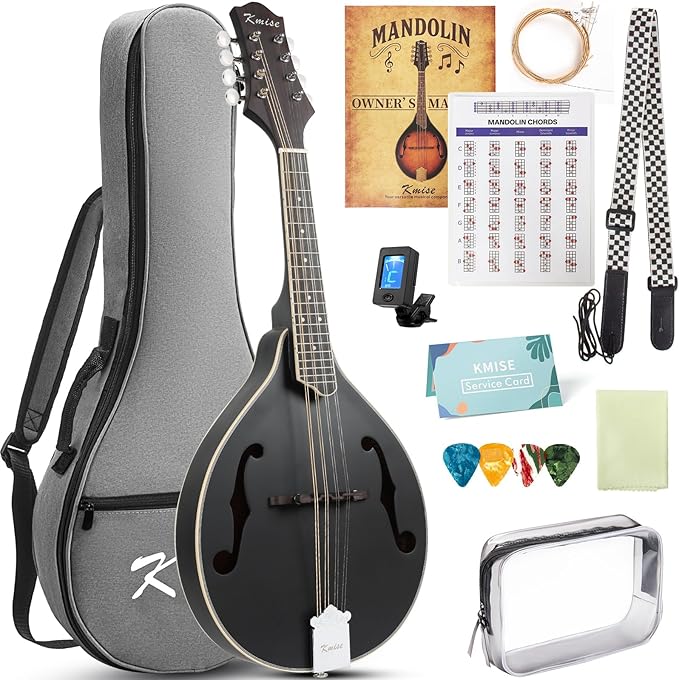Mandolin Instrument A Style, Acoustic Mandolins Instrument Kit 8 String with Tuner Strap Gig Bag Chord Chart for Professional Beginners Adults Teens Youth Kid(A Style Acoustic Black, 8 String)