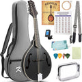 Mandolin Instrument A Style, Acoustic Mandolins Instrument Kit 8 String with Tuner Strap Gig Bag Chord Chart for Professional Beginners Adults Teens Youth Kid(A Style Acoustic Black, 8 String)