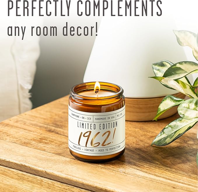 63rd Birthday Gifts for Women - 'Limited Edition 1962' Soy Candle, w/Champagne on Ice I 63 Birthday Gifts for Women I 63rd Gift for Her Ideas I 9oz Reusable Jar, 50Hr Burn, Made in USA