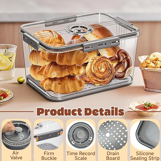 Bread Box for Kitchen Countertop | Airtight Bread Storage Container with New Upgrade Time Recording Lid – Bread Keeper for Homemade Bread, Donuts, Bagels, Toast, and Cookies