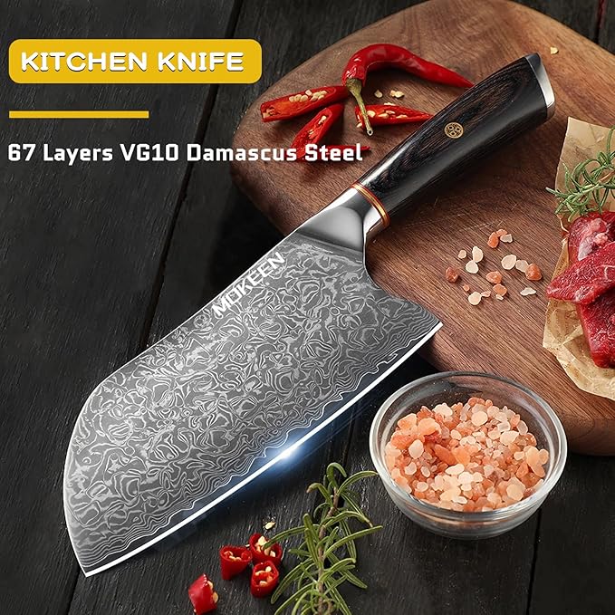 Cleaver Knife 7 Inch, 67 Layers VG10 Damascus Steel Kitchen Knife, Ultra Sharp Meat Cleaver, Professional Chef Knife with Unique Wood Handle, Full Tang, Gift Box