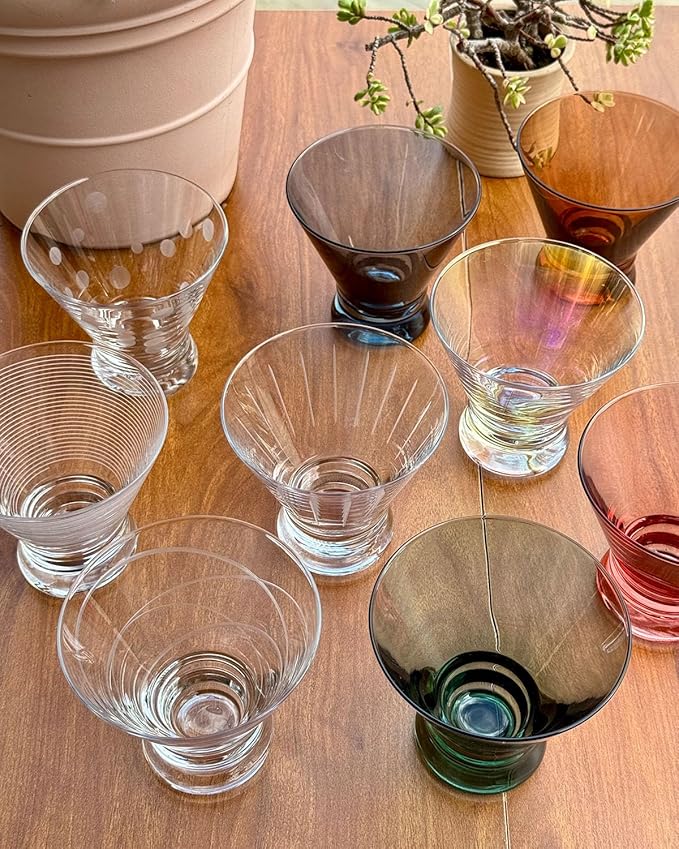 Etched Martini Glasses Set of 4 - Crystal Cocktail Glasses, Stemless Martini Glass for Bar, Martini, Cosmopolitan, Manhattan, Gimlet, Pisco Sour Brandy, Margarita Glasses, Dessert Cups, 8oz