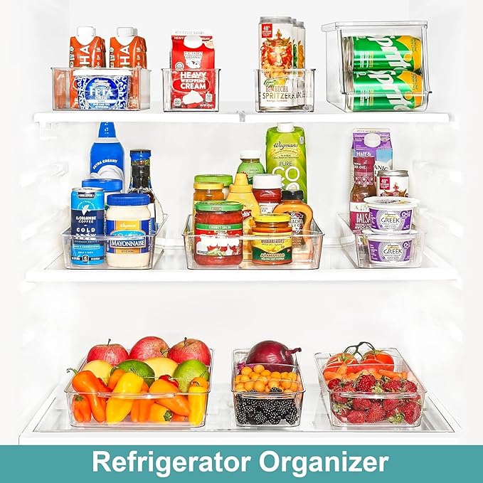 Sorbus Fridge Organizer on Wheels - Rolling Fridge Organizers and Storage Clear Design with Dividers & Handles for Kitchen Organization and Storage (Flat Top)