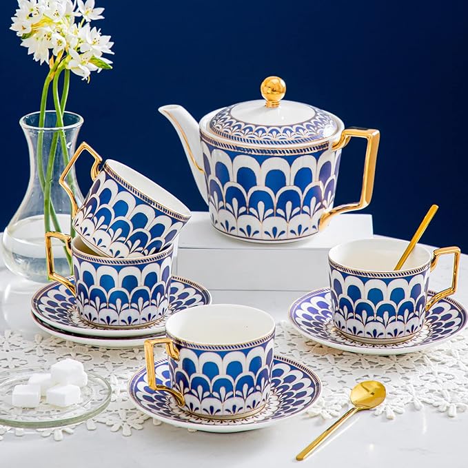 CWLWGO- Royal Teapot,European style Ceramic Tea Pot, Blooming & Loose Leaf Teapot - 24 Ounce,Not included Removable Stainless Steel Infuser.(blue)…