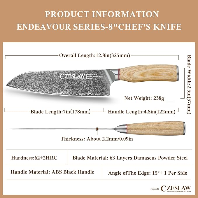 Chef Knife, Japanese Damascus Chefs Knife - kitchen knife, 8 Inch Professional Sharp Cooking Knife, Hand Forged Black Japanese Damascus Kitchen Knife, Full Tang, Ergonomic Maple Handle Design