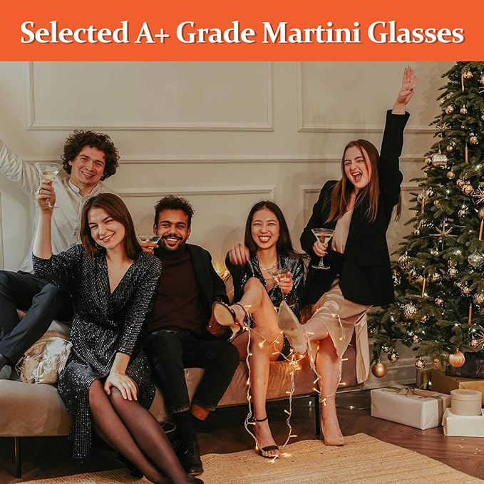 Martini Glasses Set of 4-9 oz, Handmade Premium Crystal Cocktail Glasses, Martini, Cosmopolitan, Manhattan, Gimlet, Pisco Sour, Christmas Gifts for Men Women, Clear