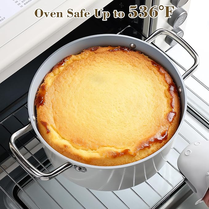 Ceramic 5 Qt Nonstick Stock Pot with Lid, Soup Pot, Easy to Clean Non Stick Pasta Pot, PFOA PFAS PTFE Free, White