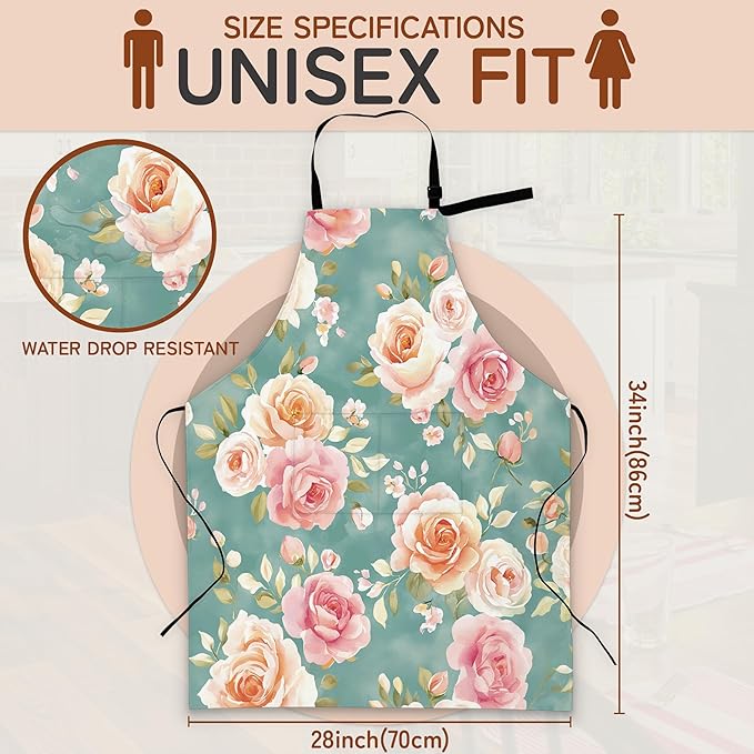 Adjustable Kitchen Apron with Pockets for Women and Men,Soft Chef Apron for Cooking, BBQ, and Grill