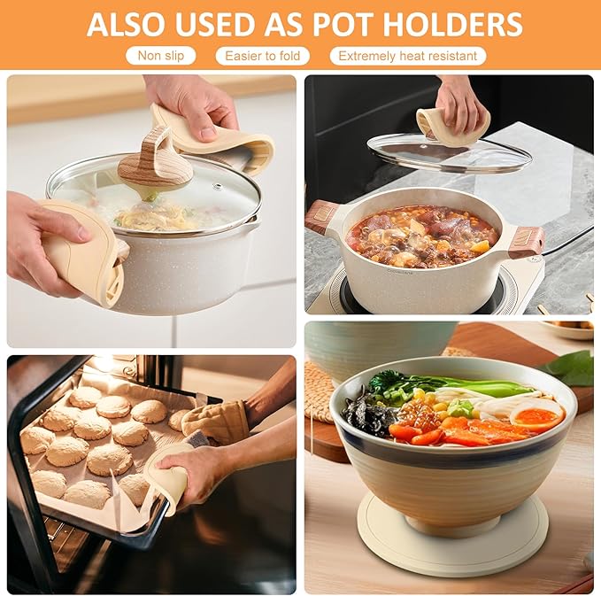 Silicone Trivet Mats 6 Pack Trivets for Hot Dishes Hot Pads for Kitchen, Trivets for Hot Pots and Pans,Heat-Resistant Non-Slip Dinner Plate Mat (Apricot)