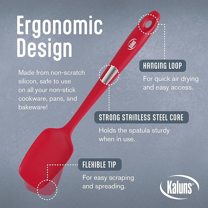 Kaluns 5-Piece set Includes 3 Silicone Spatulas 1 Turner and 1 9" Tong Kitchen Tools Best for Cooking,Baking and Mixing, Strong Stainless steel core design Non-stick and 600F Heat resistant