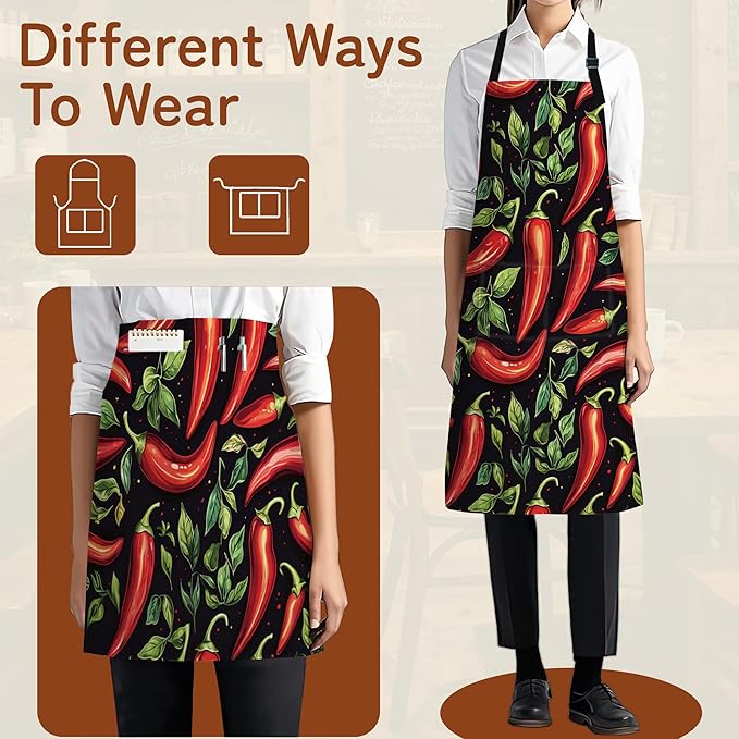Kitchen Apron with Pocket,Waterproof Adjustable Neck and Long Ties, Cooking Baking Gardening Painting Apron for Women