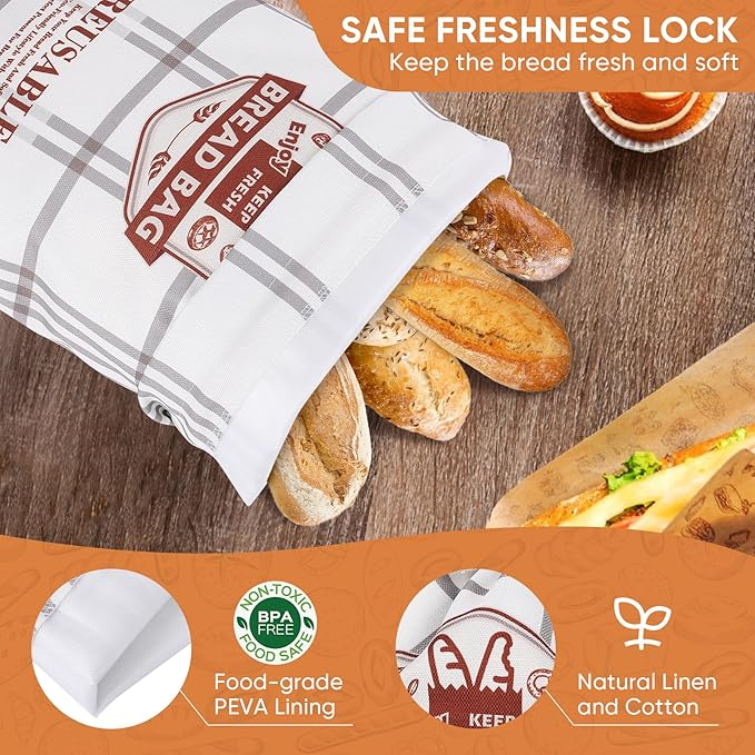 Bread Bag for Homemade Sourdough Bread and Proofing Cover, Reusable Linen Sourdough Bread Storage Bag - Bread Boxes with Dough Proofing Bowl Cover