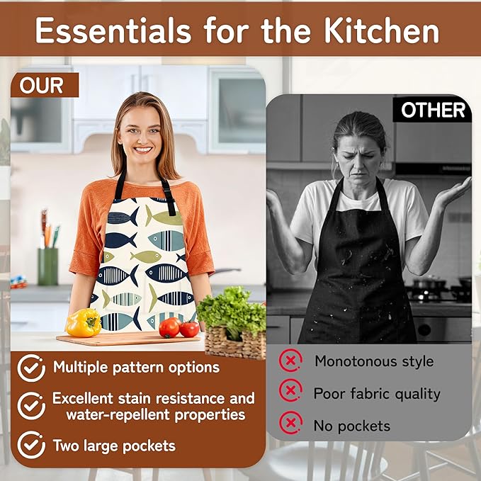 Apron with Pockets for Women, Adjustable Kitchen Cooking BBQ Chef Apron, Gifts for Mom Birthday, or Holidays