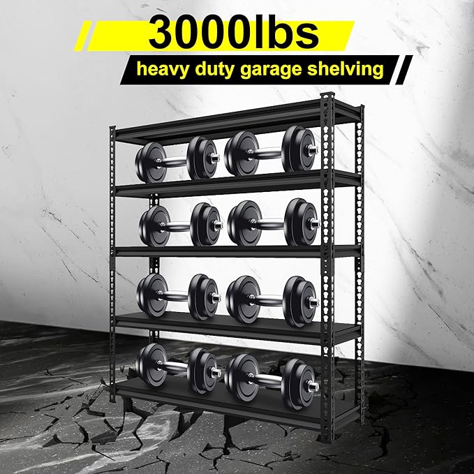 Utility Garage Shelves Heavy Duty - 48''W 3,000Lbs Steel Metal Industrial Storage Shelving Rack Units Adjustable 48" W x 24" D x 78" H 5 Tier Black