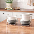 Dish Rack for Kitchen Countertop Organizer - Bamboo Plate Organizer for Cabinet Space Saver, Adjustable Stainless Steel 304 Plate and Bowl Holder with Portable Handle for Drawer Cupboard Shelf RV