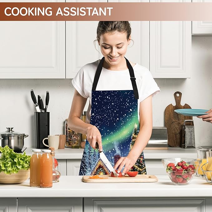 Cooking Apron for Women and Men,Adjustable Chef Bib Apron with 2 Pockets, Water and Oil Resistant for Kitchen Use