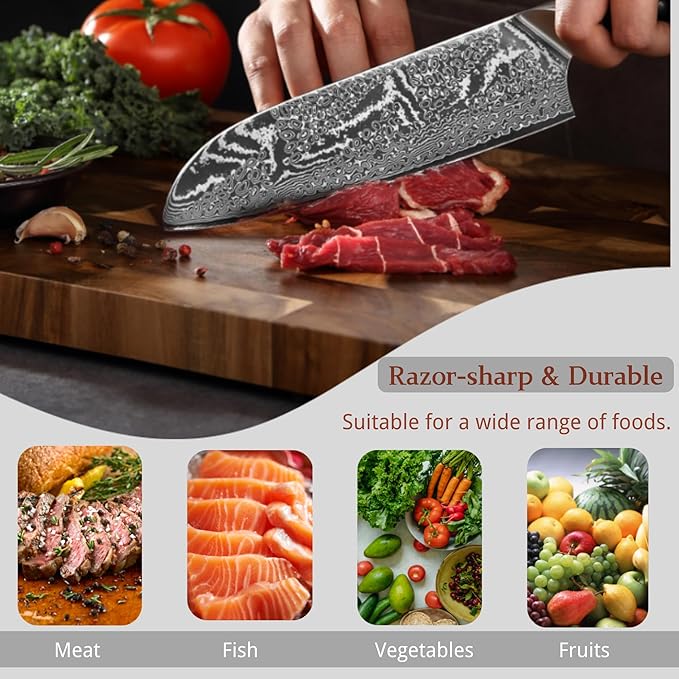 Wakoli Nitoko Santoku Knife – 7.1-Inch Professional Damascus Kitchen Knife | 67-Layer VG10 Core Steel Blade | Ergonomic G10 Handle | High-Performance Japanese-Style Chef’s Knife in Gift Box