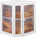 Corner Bread Box for Kitchen Countertop - Bamboo Large Capacity Bread Storage Bin with Acrylic Wavy Door Panel,Dual Door Bread Organizers Under Cabinet Mount Shelf (White)