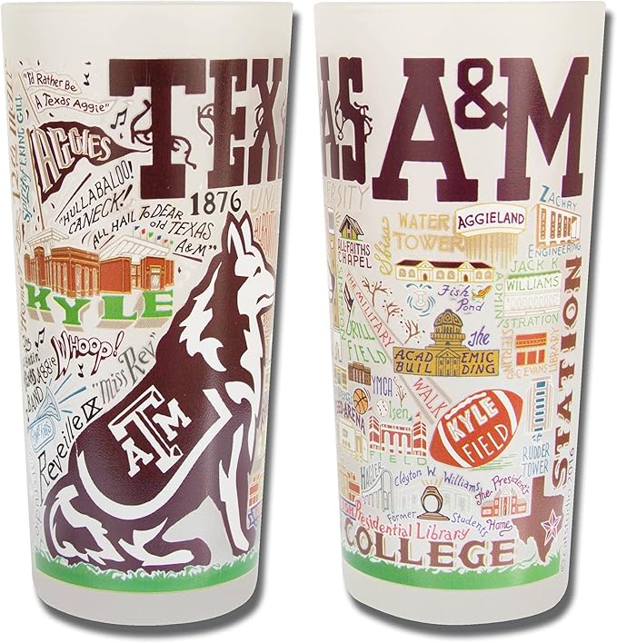 Catstudio Drinking Glass, Texas A&M University Glass Cup for Kitchen, 15oz Dishwasher Safe Tumbler for TAMU Alumni
