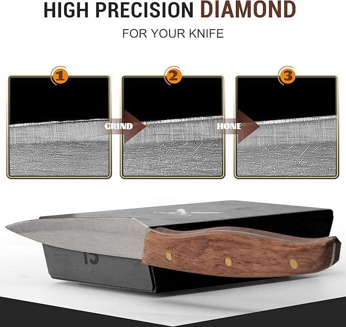 YOHO Rolling Knife Sharpener Kit, Upgraded Knife Sharpeners Industry Diamond Knife Sharpening Kit Tool Kitchen Knife Sharpener with 15 and 20 Degree Magnetic Angle Base for Kitchen Knives - Gifts