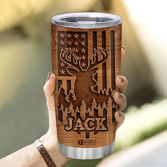 Hyturtle Personalized Hunting Gifts For Men - Deer Hunting Tumbler 20Oz Travel Coffee Mug Stainless Steel- Fathers Day Gift For Dad Him Boy Husband From Son Wife- Birthday Christmas Gifts For Hunters